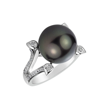 Prsten s perlou a diamanty Black Treasure