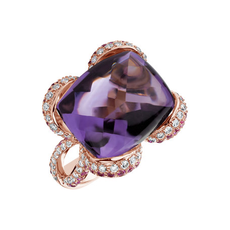 Prsten s diamanty, ametystem a safíry Special Amethyst