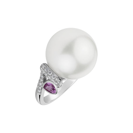 Prsten s perlou, diamanty a safíry Antheia