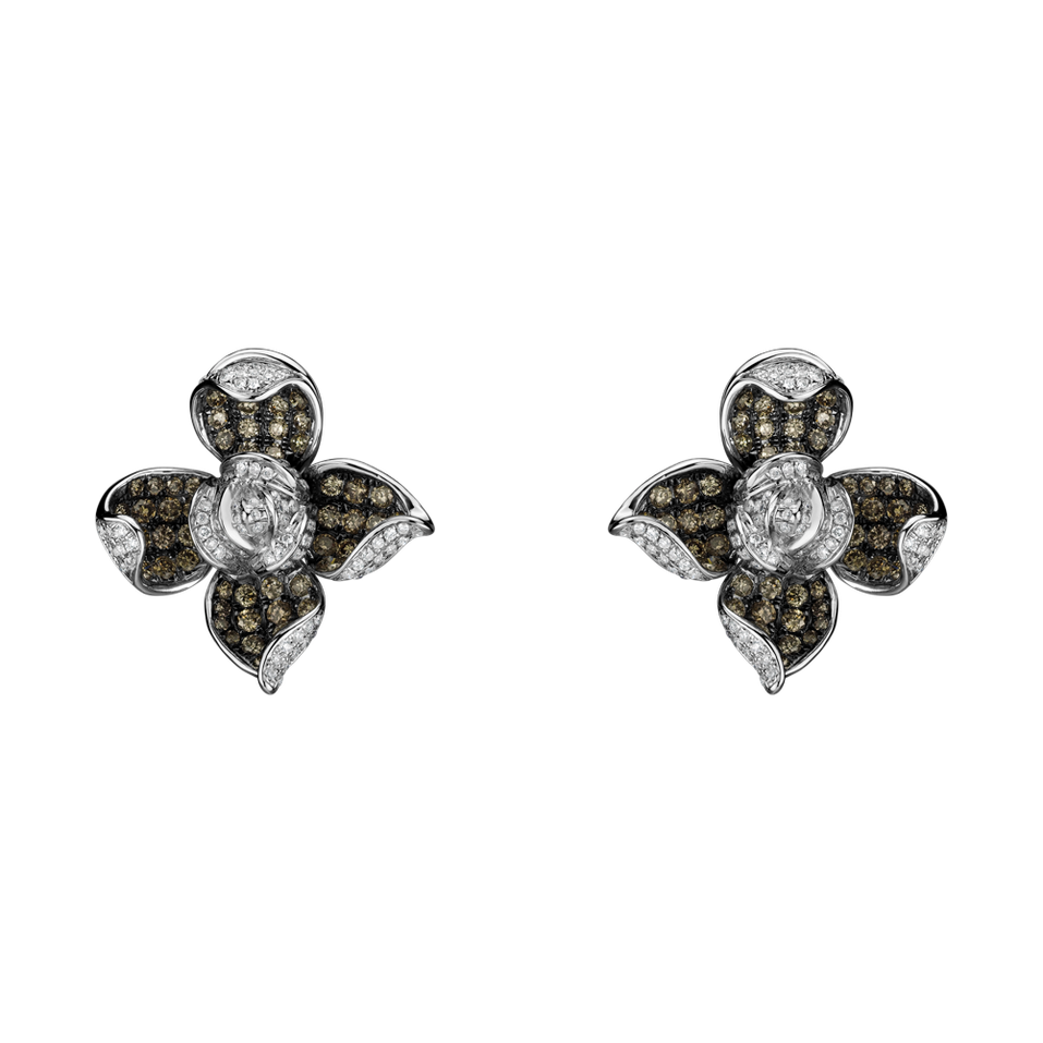 Náušnice s bílými a hnědými diamanty Luciana