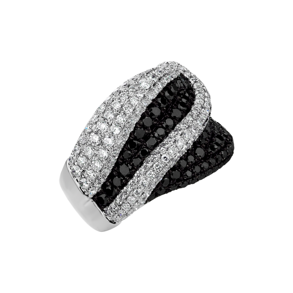 Prsten s černými a bílými diamanty Black and White Storm