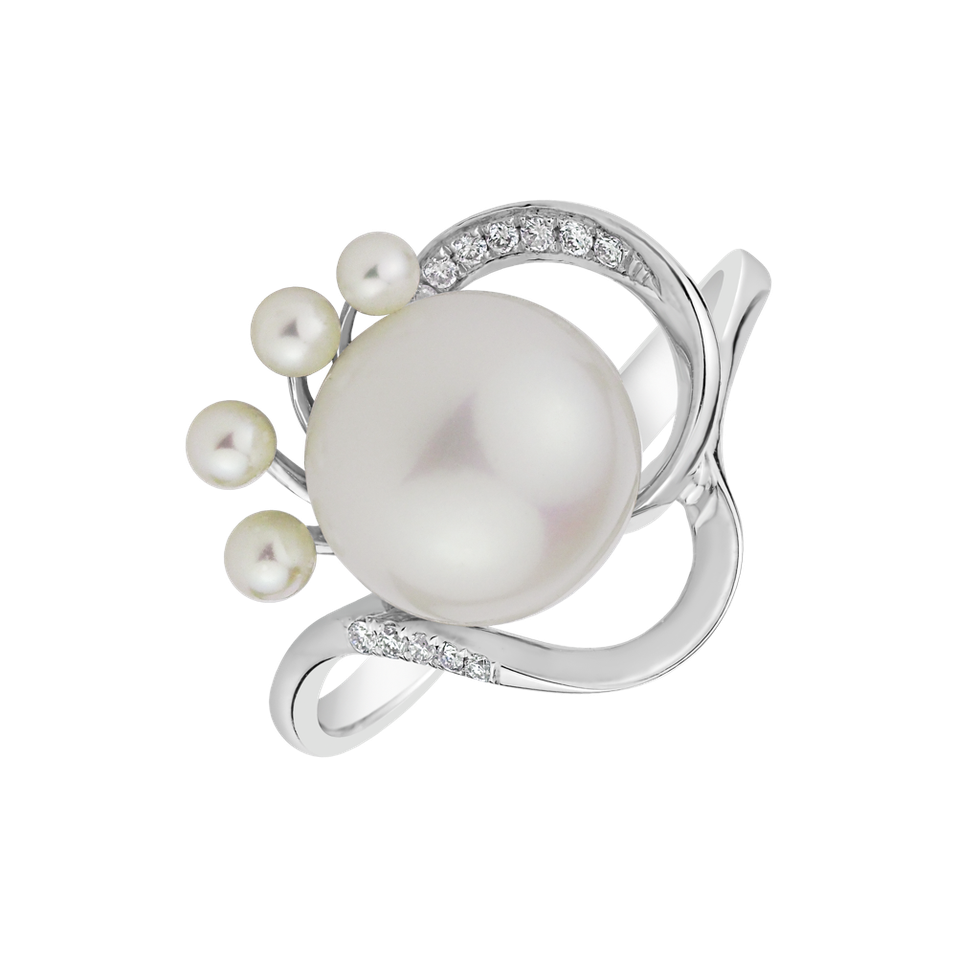 Prsten s perlou a diamanty Pearl Touch