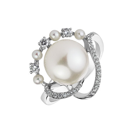 Prsten s perlou a diamanty Pearl Ribbon
