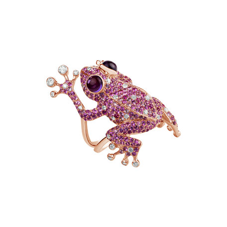 Prsten s diamanty, safíry a ametysty Sapphire Frog