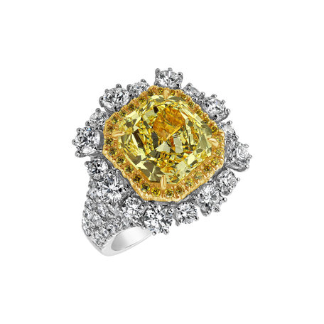 Prsten / přívěsek s bílými a žlutými diamanty Golden Sun