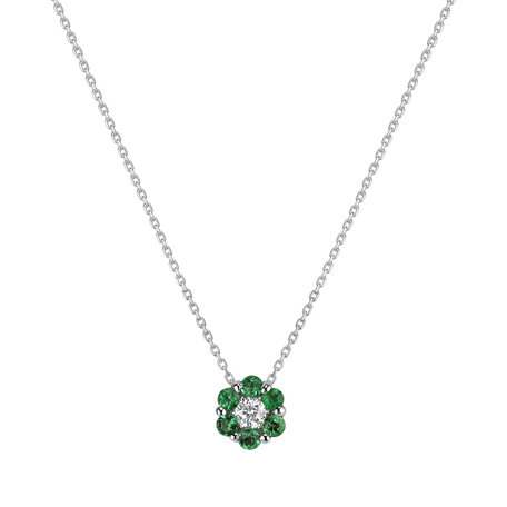 Náhrdelník s diamantem a smaragdy Shiny Flower