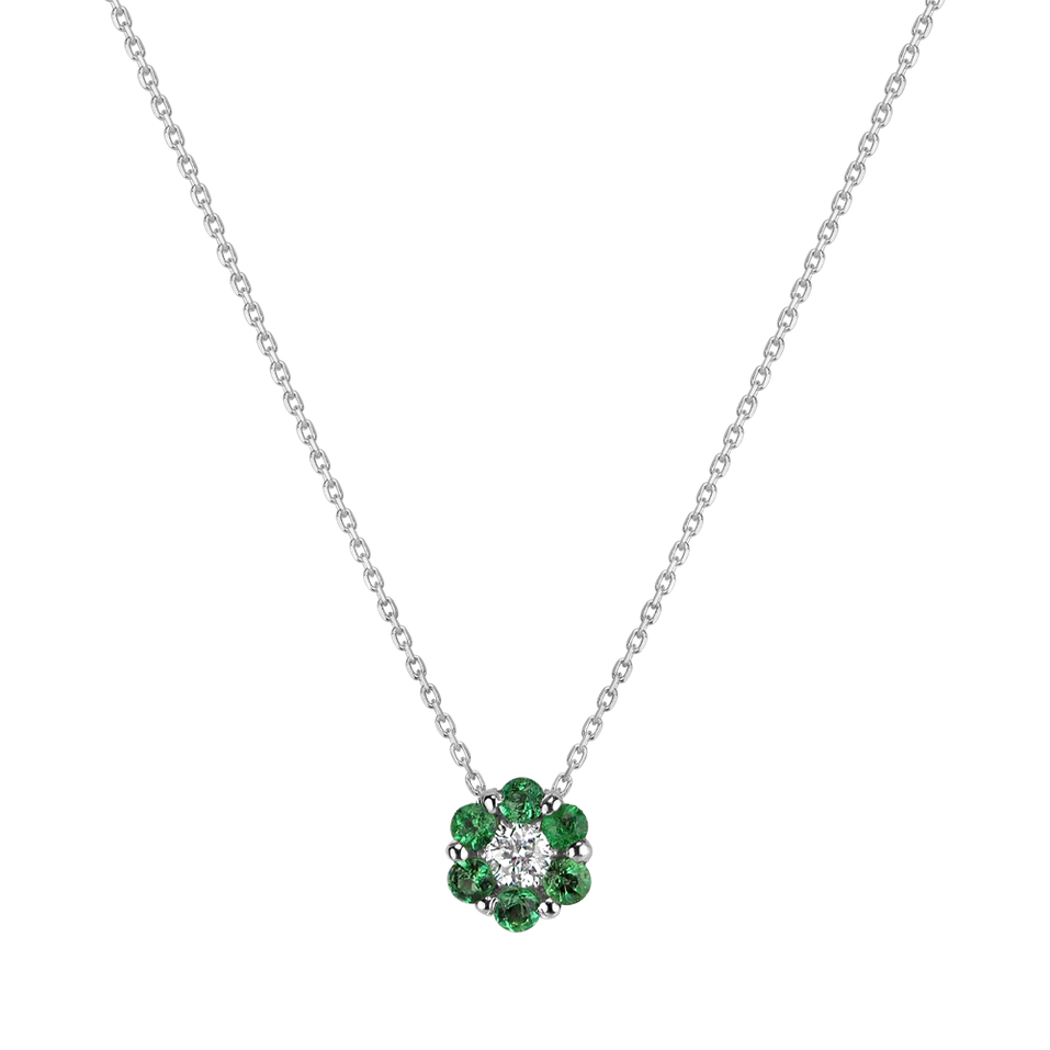 Náhrdelník s diamantem a smaragdy Shiny Flower